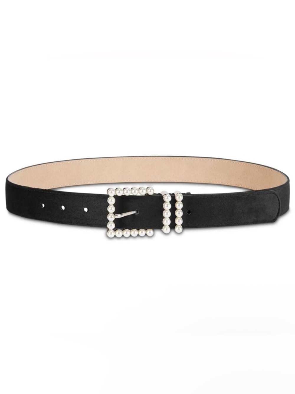 INC International Concepts Black Suede Belt with Pearl Buckle